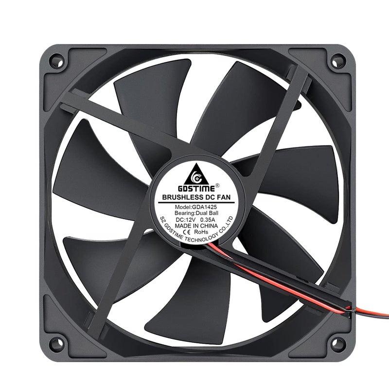 GDSTIME 12V Cooling Fan 1425, 140mm x 25mm Dual Ball Bearings DC Brushless Cooler Fan 2-Pin - Image 2